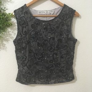 Scala Black Beaded Vintage Sleeveless Top